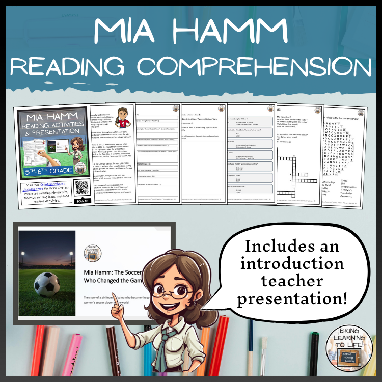 Mia Hamm Reading Comprehension Activities | 5th Grade & 6th Grade