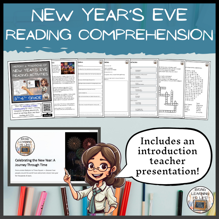 New Year's Eve Reading Comprehension Activities | 5th Grade & 6th Grade