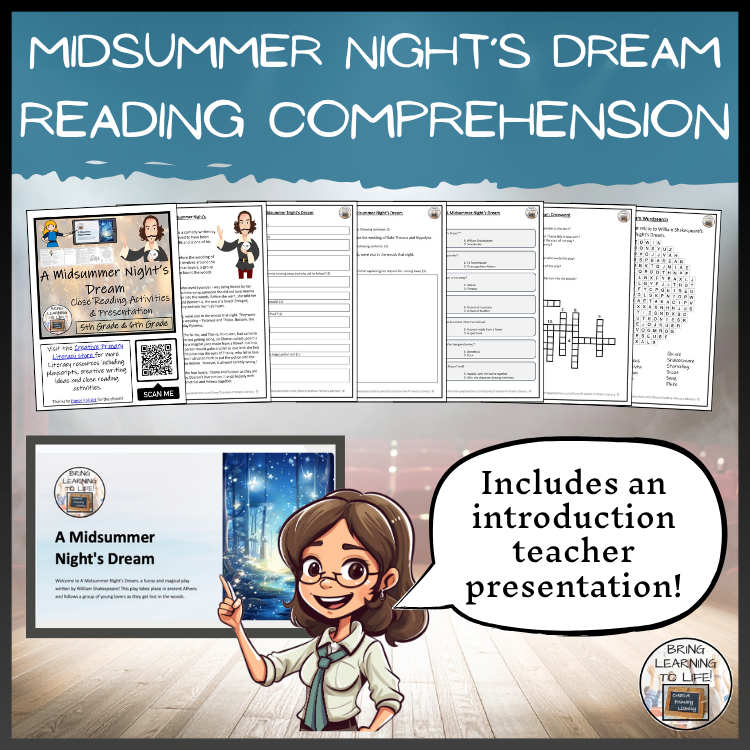A Midsummer Night's Dream Close Reading Comprehension Activities | 5th & 6th Grade