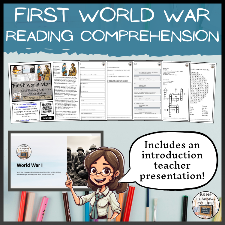 First World War Close Reading Comprehension Activities | 5th Grade & 6th Grade