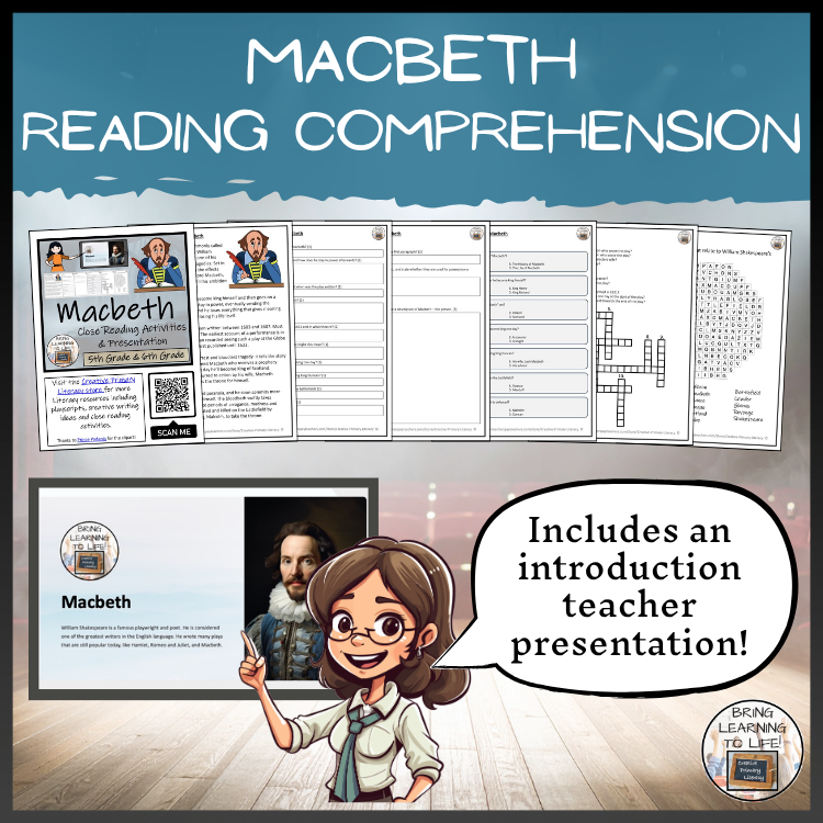Macbeth Close Reading Comprehension Activities | 5th Grade & 6th Grade