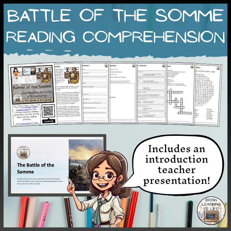 Battle of the Somme Close Reading Comprehension Activities | 5th & 6th Grade