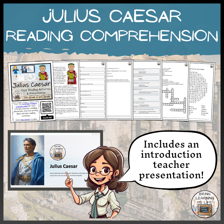 Julius Caesar Close Reading Comprehension Activities | 5th Grade & 6th Grade