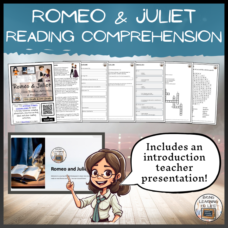 Romeo and Juliet Close Reading Comprehension Activities | 5th Grade & 6th Grade