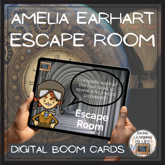 Amelia Earhart BOOM Cards Escape Room | Digital ELA Reading Activity