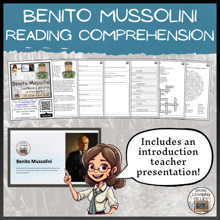 Benito Mussolini Close Reading Comprehension Activities | 5th Grade & 6th Grade