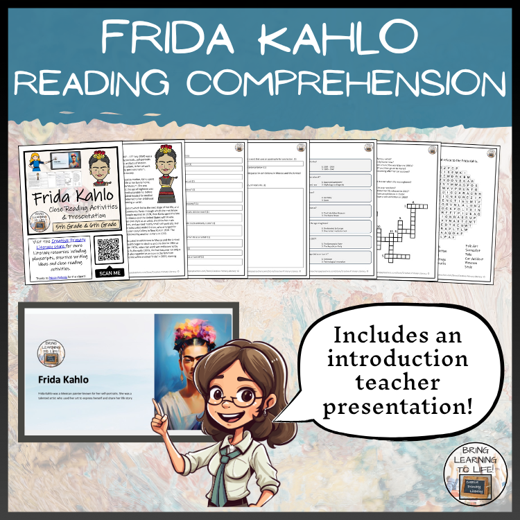 Frida Kahlo Close Reading Comprehension Activity | 5th Grade & 6th Grade