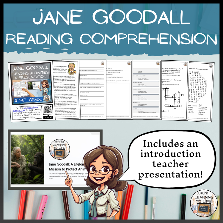 Jane Goodall Reading Comprehension Activities | 5th Grade & 6th Grade