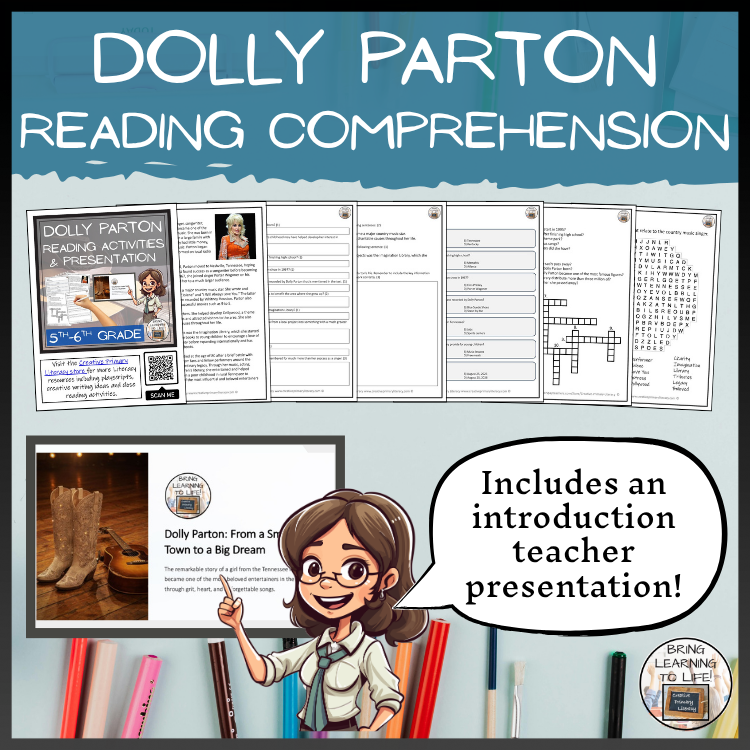 Dolly Parton Reading Comprehension Activities | 5th Grade & 6th Grade