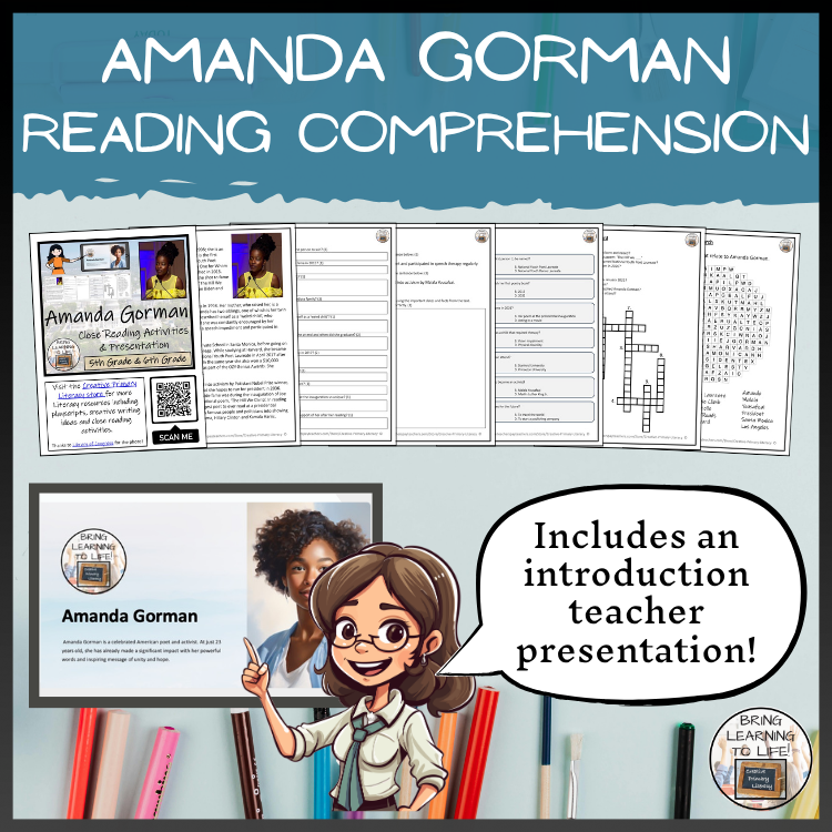 Amanda Gorman Close Reading Comprehension Activities | 5th Grade & 6th Grade