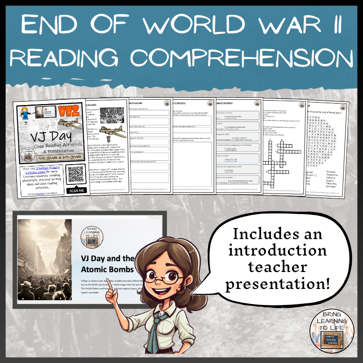Atomic Bombs & VJ Day Close Reading Comprehension | 5th Grade & 6th Grade