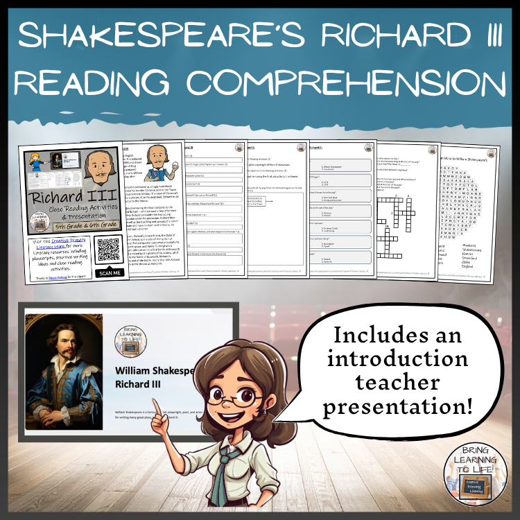 William Shakespeare's Richard III Close Reading Comprehension | 5th & 6th Grade