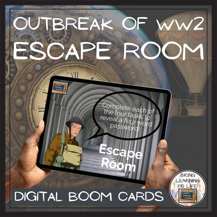Outbreak of World War 2 BOOM Cards Escape Room | Digital ELA Reading Activity
