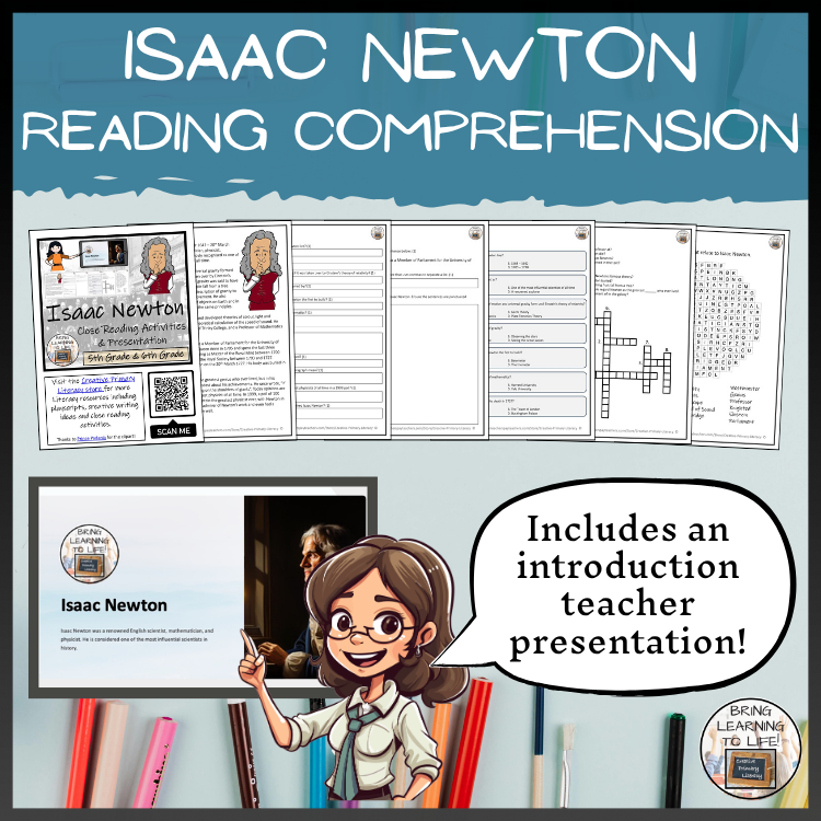 Sir Isaac Newton Close Reading Comprehension Activities | 5th Grade & 6th Grade
