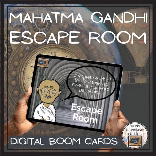Mahatma Gandhi BOOM Cards Escape Room | Digital ELA Reading Activity