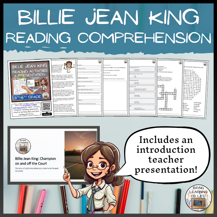 Billie Jean King Reading Comprehension Activities | 5th Grade & 6th Grade