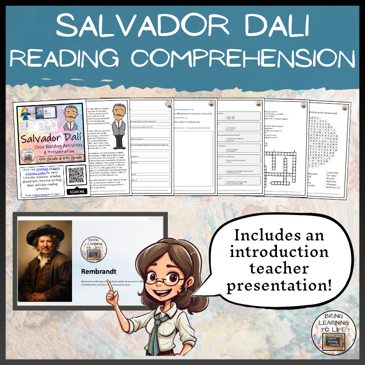 Salvador Dali Close Reading Comprehension Activities | 5th Grade & 6th Grade