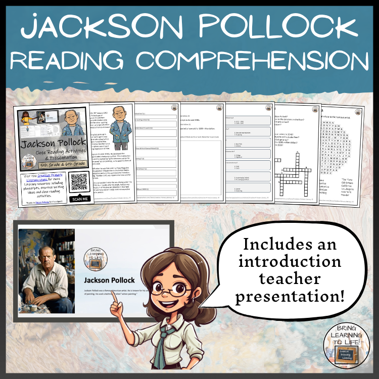 Jackson Pollock Close Reading Comprehension Activities | 5th Grade & 6th Grade