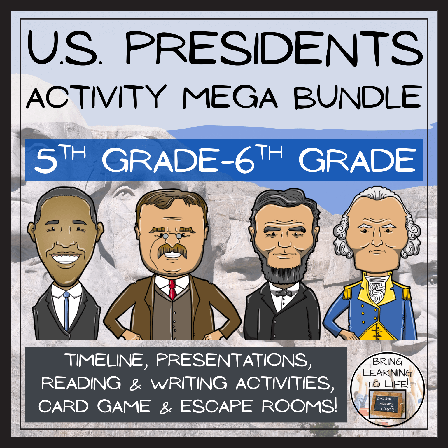 U.S. Presidents Social Studies Mega Bundle of Activities | 5th-6th Grade featuring avatars of presidents.