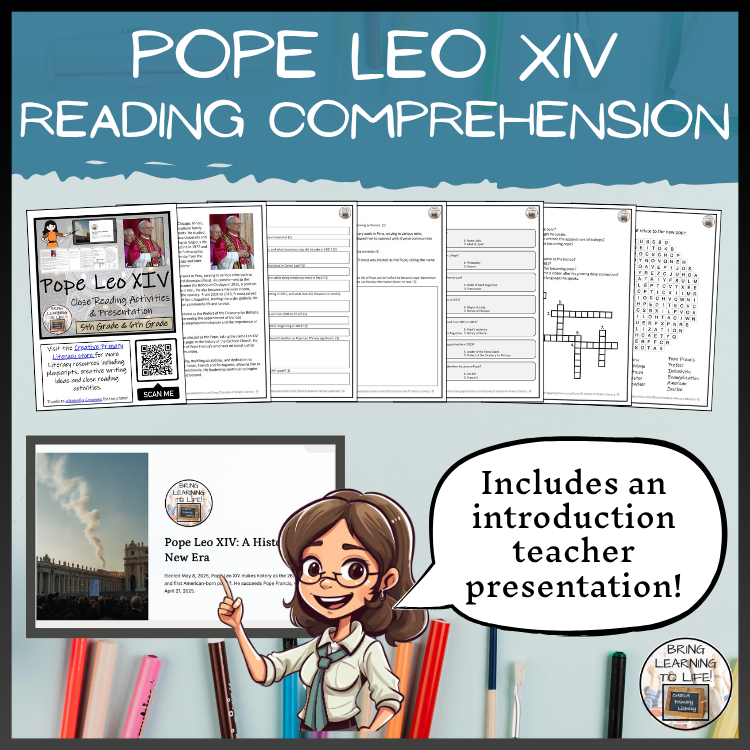 Pope Leo XIV Close Reading Comprehension Activities | 5th Grade & 6th Grade