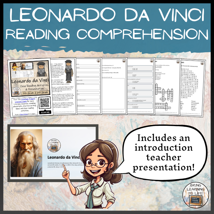 Leonardo da Vinci Close Reading Comprehension Activities | 5th Grade & 6th Grade