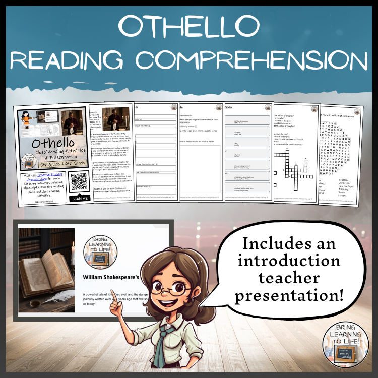 Othello Close Reading Comprehension Activities | 5th Grade & 6th Grade