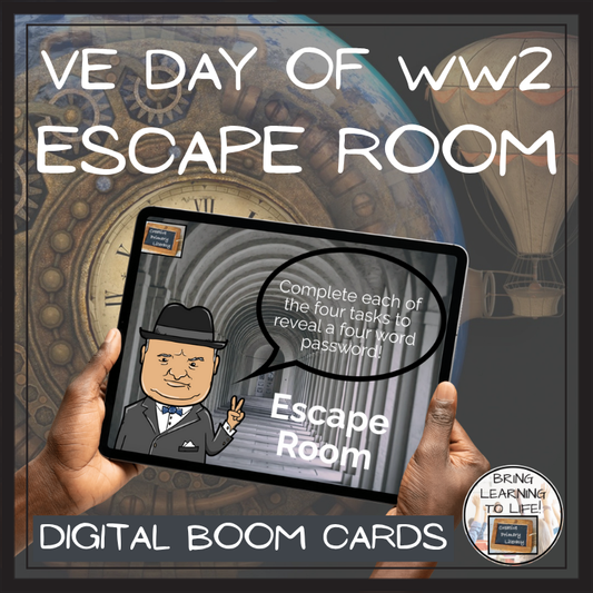 VE Day BOOM Cards Escape Room | Digital ELA Reading Activity