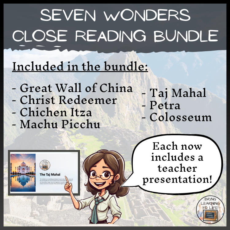 Seven Wonders of the World Close Reading Comprehension Bundle | 3rd & 4th Grade