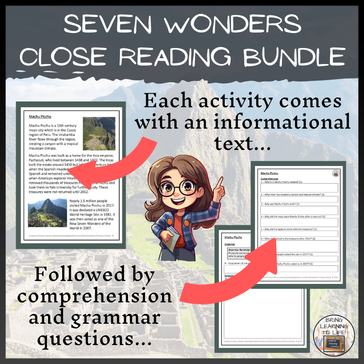 Seven Wonders of the World Close Reading Comprehension Bundle | 3rd & 4th Grade