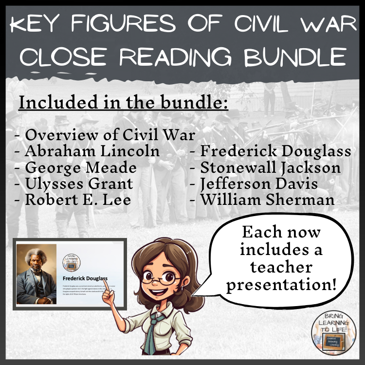 American Civil War Key Figures Close Reading Activity Bundle | 5th & 6th Grade