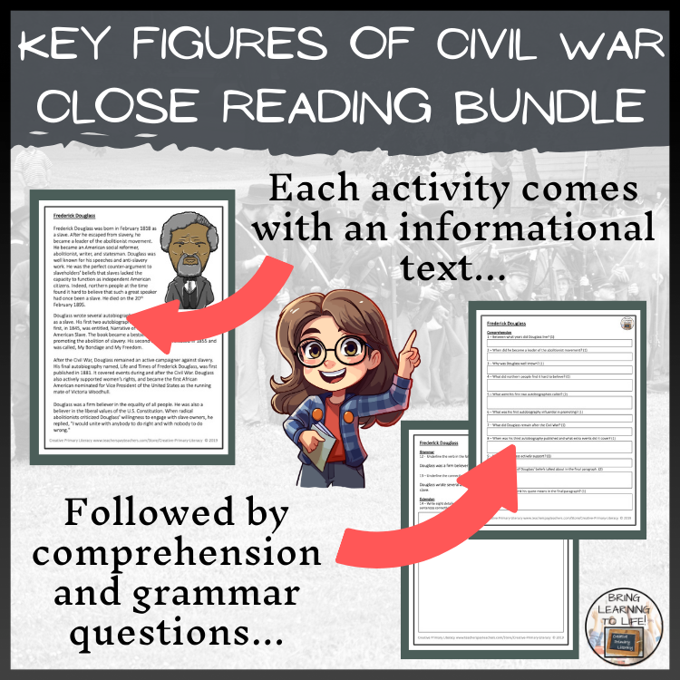 American Civil War Key Figures Close Reading Activity Bundle | 5th & 6th Grade