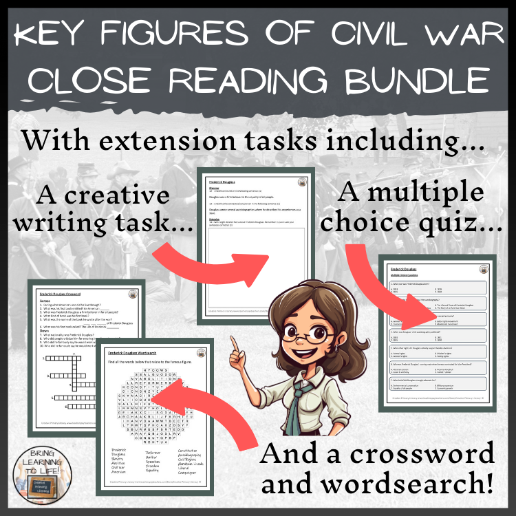 American Civil War Key Figures Close Reading Activity Bundle | 5th & 6th Grade