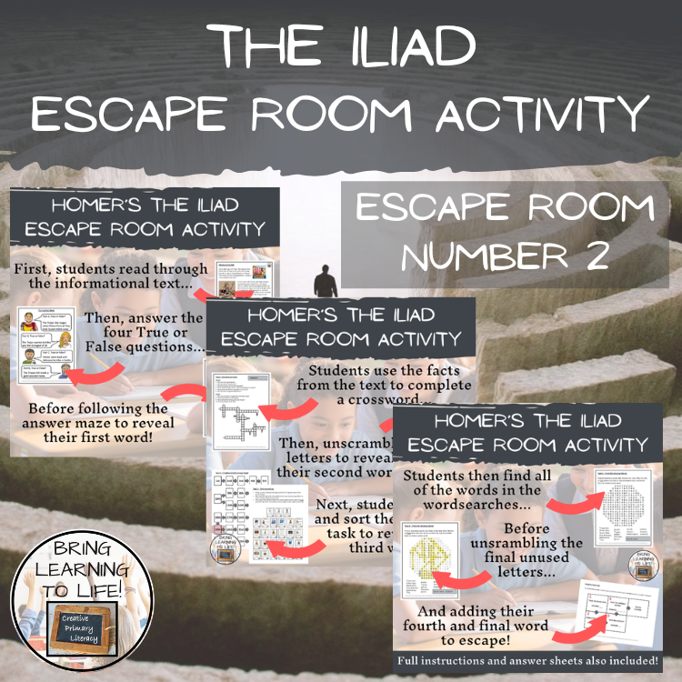 Homer, The Iliad and The Odyssey Escape Room Activity Bundle | 5th & 6th Grade