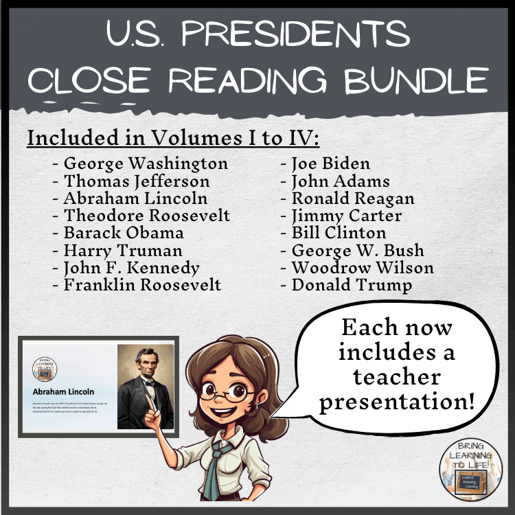 American Presidents Close Reading Comprehension Mega Bundle | 3rd-4th Grade