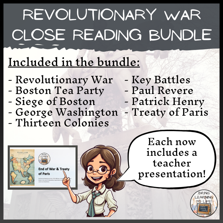 American Revolutionary War Close Reading Comprehension Bundle | 3rd & 4th Grade