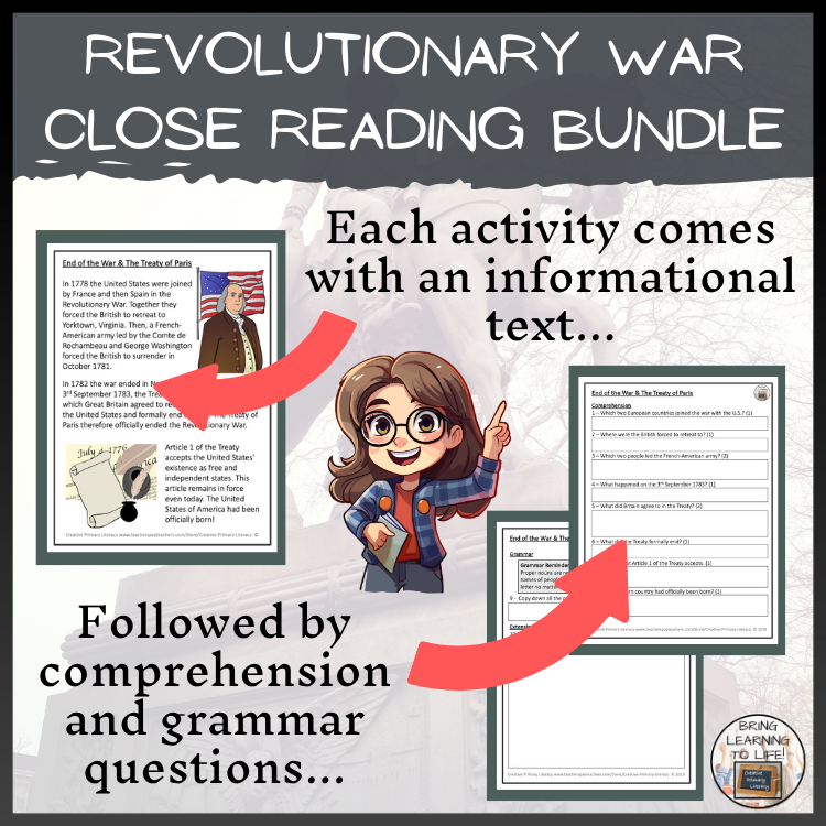 American Revolutionary War Close Reading Comprehension Bundle | 3rd & 4th Grade