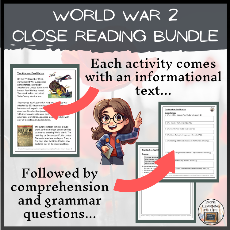 World War II Close Reading Comprehension Bundle | 3rd Grade & 4th Grade