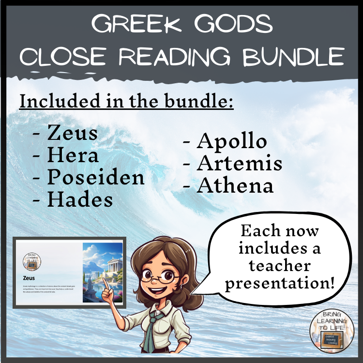 Gods of Ancient Greece Close Reading Activity Bundle | 3rd Grade & 4th Grade