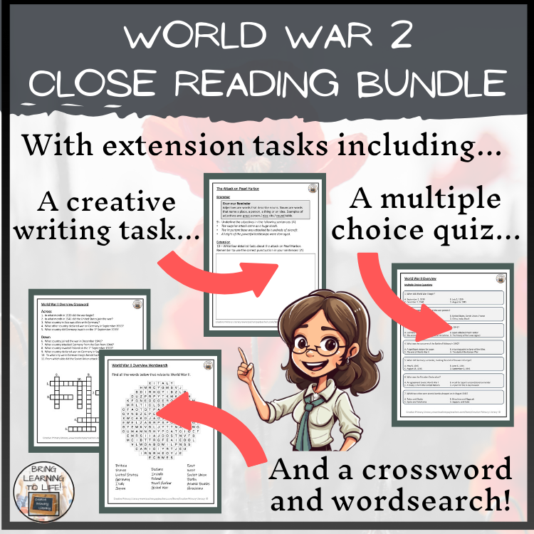 World War II Close Reading Comprehension Bundle | 3rd Grade & 4th Grade