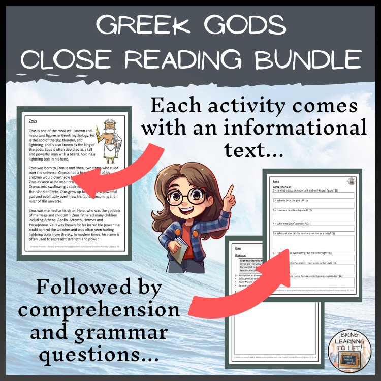 Gods of Ancient Greece Close Reading Activity Bundle | 3rd Grade & 4th Grade