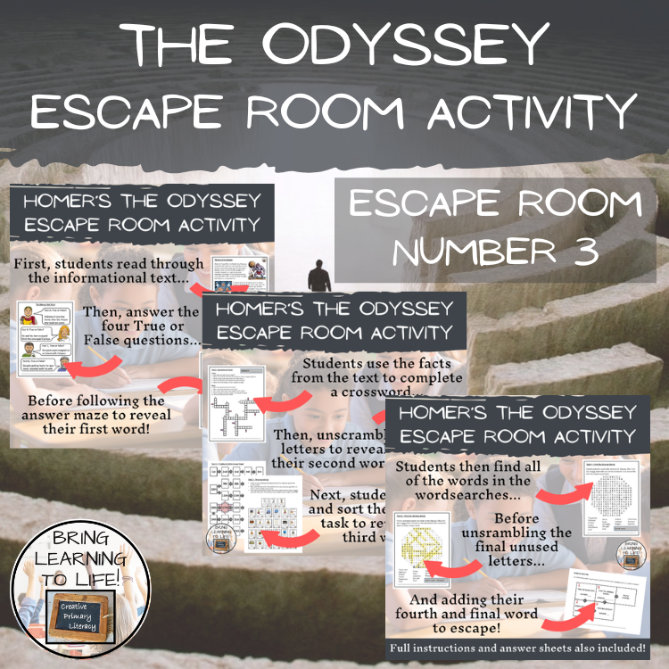 Homer, The Iliad and The Odyssey Escape Room Activity Bundle | 5th & 6th Grade