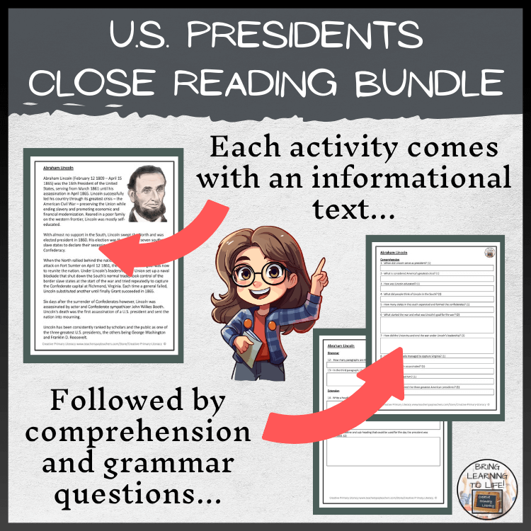 American Presidents Close Reading Comprehension Mega Bundle | 5th & 6th Grade