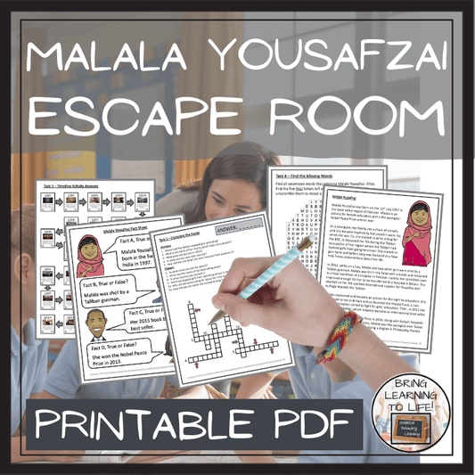 Malala Yousafzai Escape Room | Social Studies & History Activity featuring engaging printable activities.