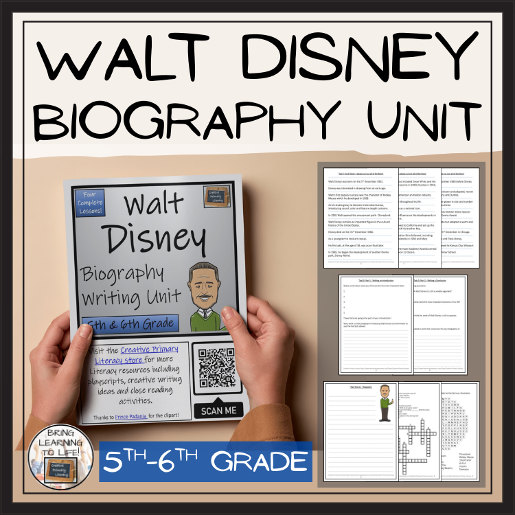 Walt Disney Biography Project & Writing Unit | 5th Grade & 6th Grade
