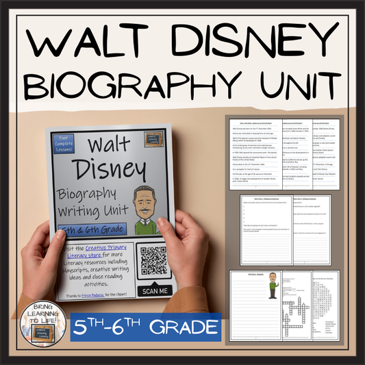 Walt Disney Biography Project & Writing Unit | 5th Grade & 6th Grade