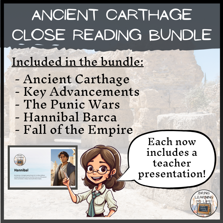Carthaginian Empire Close Reading Comprehension Bundle | 3rd Grade & 4th Grade