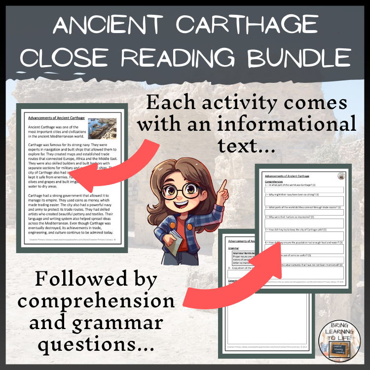 Carthaginian Empire Close Reading Comprehension Bundle | 3rd Grade & 4th Grade
