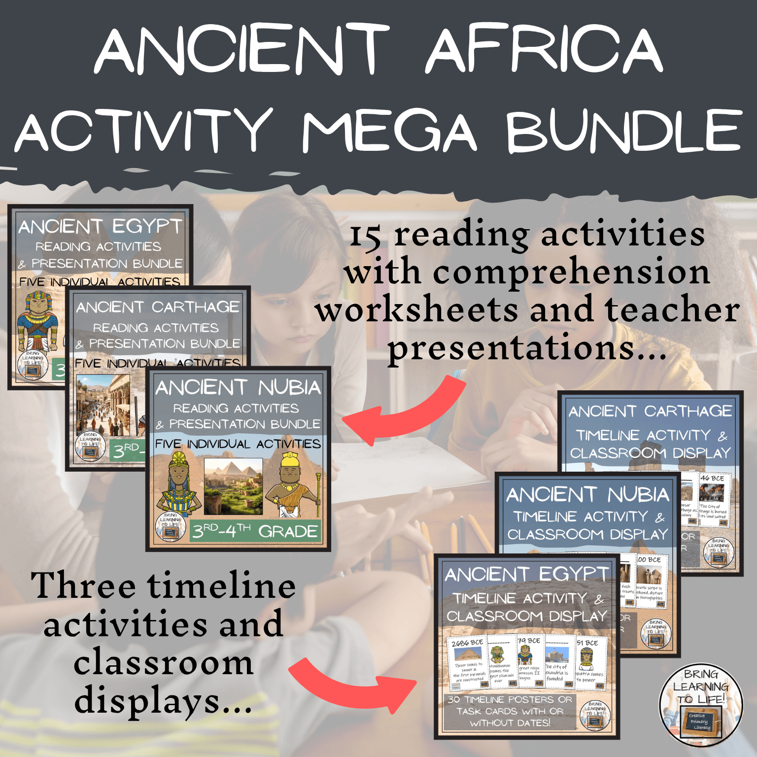 Ancient Africa Social Studies Mega Bundle | 3rd & 4th Grade with reading, writing, mapping, and research activities.