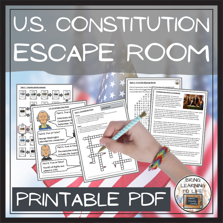 U.S. Constitution & Constitution Day Escape Room | Social Studies Activity
