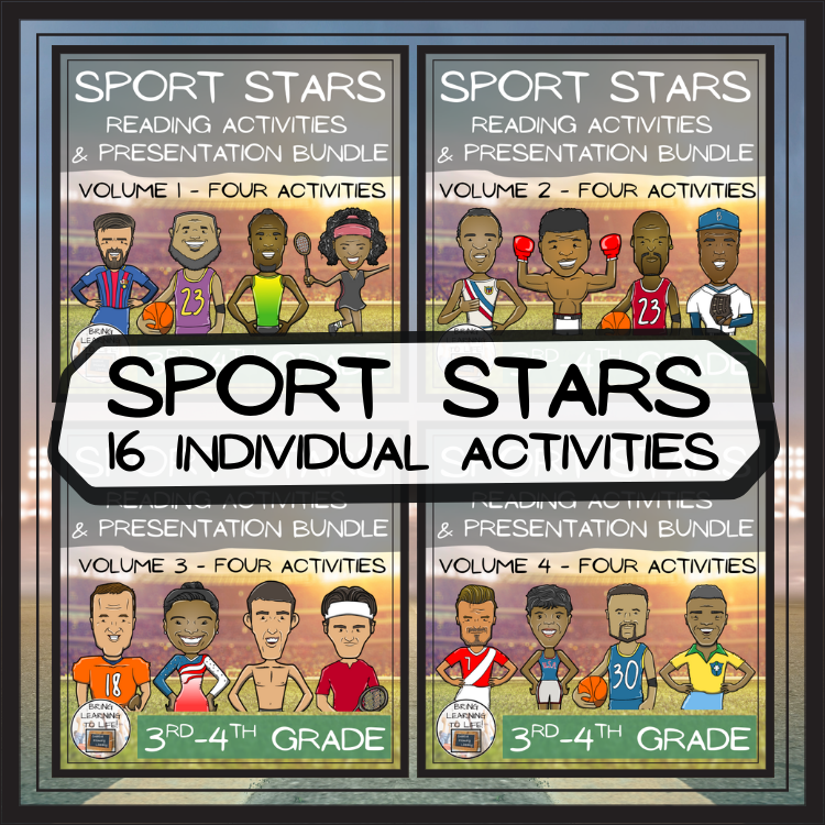 Sport Stars Volumes 1-4 Close Reading Comprehension Bundles | 3rd & 4th Grade